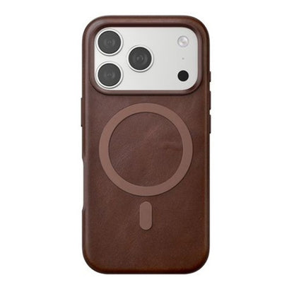 iPhone 17 Pro Leather Magsafe Case Premium Luxurious Leather with Metal Magnetic Magsafe Ring - Brown