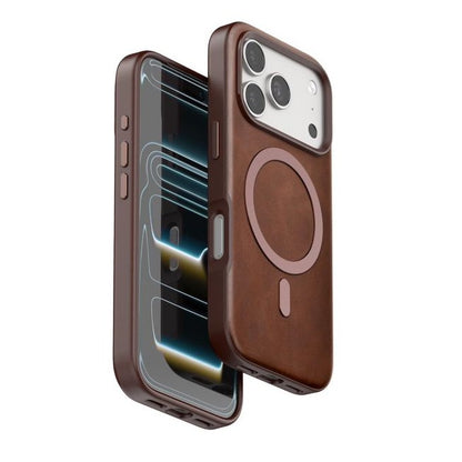 iPhone 17 Pro Leather Magsafe Case Premium Luxurious Leather with Metal Magnetic Magsafe Ring - Brown