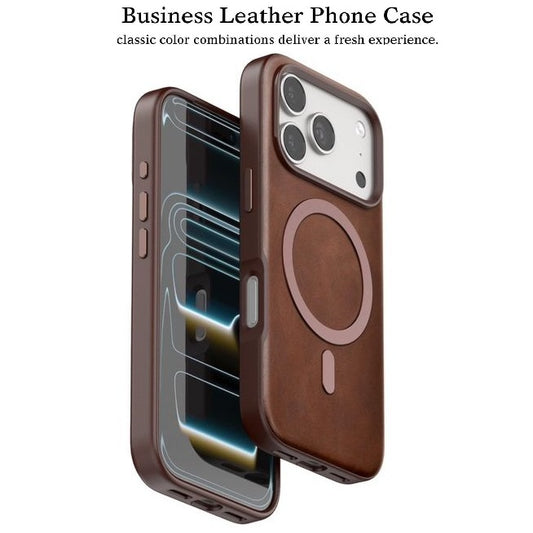 iPhone 17 Pro Leather Magsafe Case Premium Luxurious Leather with Metal Magnetic Magsafe Ring - Brown