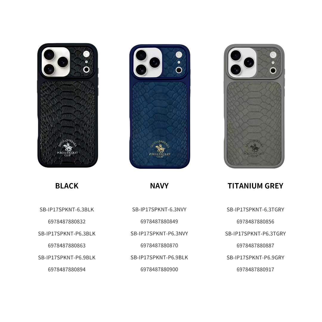 iPhone 17 Pro Max Genuine Leather Original Santa Barbara Polo Club Knight Series Back Cover - Black