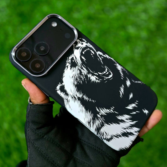 iPhone 17 Pro Max Carbon Slim 0.8mm Embossed Roaring Bear Cover with Magsafe - Black