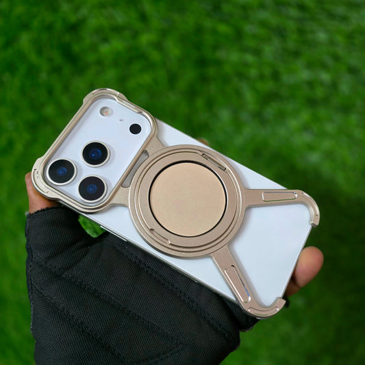 iPhone 17 Pro Max Metal X-Shape Frameless Bumper Case 360° Rotatable Stand with Magsafe - Desert Titanium