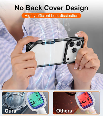 iPhone 17 Pro Metal Bumper Case, Metallic Frame Corner Airbag Heat Dissipation Case - Black