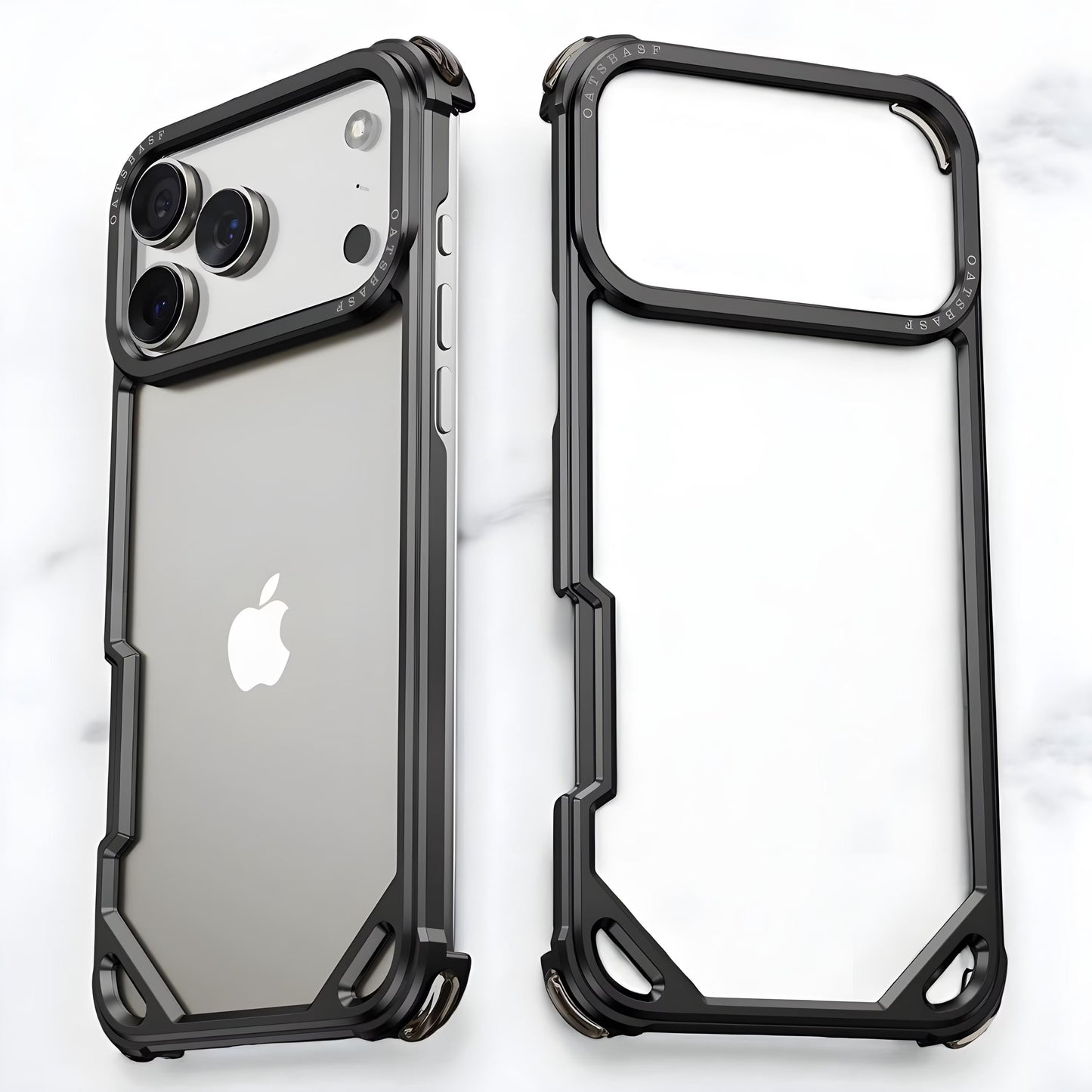 iPhone 17 Pro Metal Bumper Case, Metallic Frame Corner Airbag Heat Dissipation Case - Black