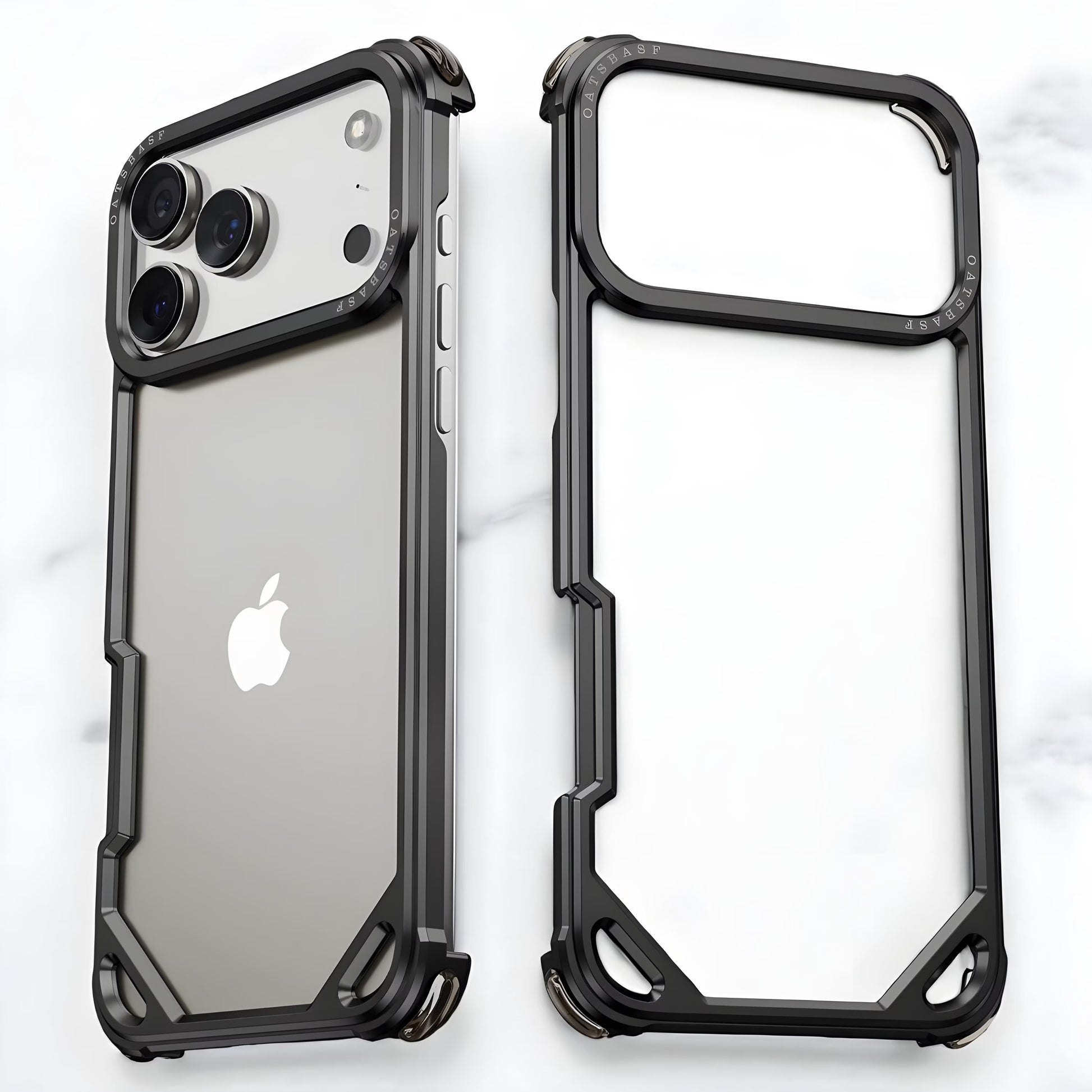 iPhone 17 Pro Metal Bumper Case, Metallic Frame Corner Airbag Heat Dissipation Case - Black