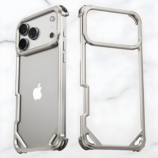 iPhone 17 Pro Metal Bumper Case, Metallic Frame Corner Airbag Heat Dissipation Case - Titanium