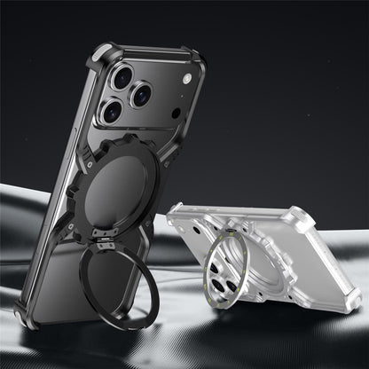 iPhone 17 Pro Metal Bumper Case, Aluminum Alloy X-Shape Luminous Kickstand with Magsafe - Orange