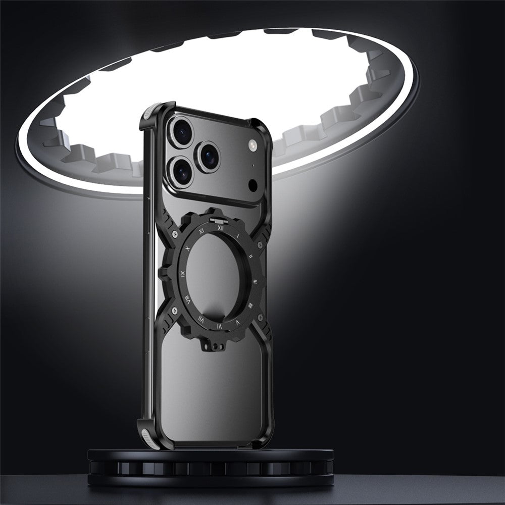 iPhone 17 Pro Metal Bumper Case, Aluminum Alloy X-Shape Luminous Kickstand with Magsafe - Black
