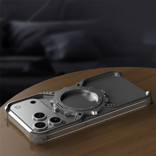 iPhone 17 Pro Max Metal Bumper Case, Aluminum Alloy X-Shape Luminous Kickstand with Magsafe - Silver