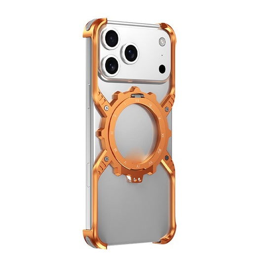 iPhone 17 Pro Metal Bumper Case, Aluminum Alloy X-Shape Luminous Kickstand with Magsafe - Orange