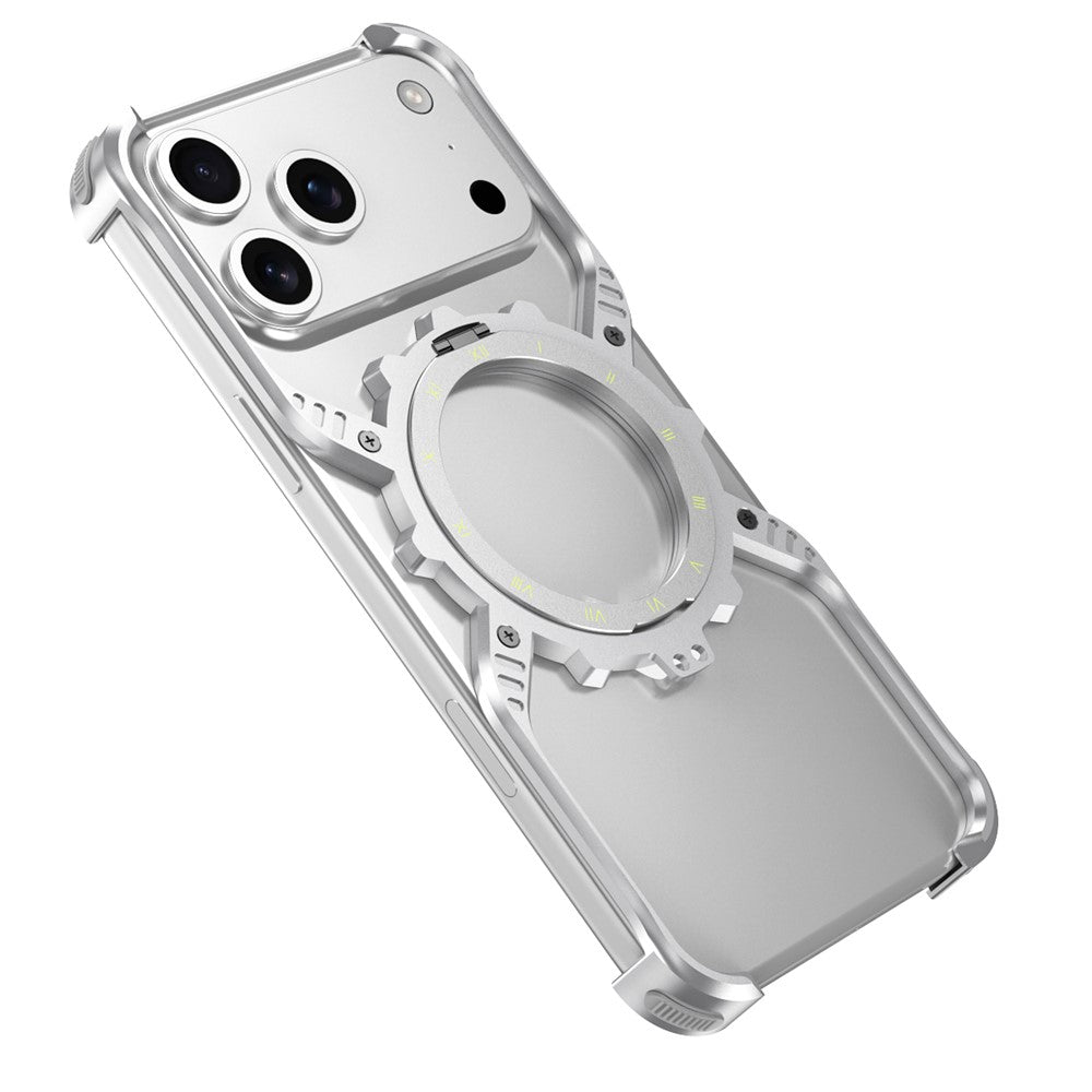 iPhone 17 Pro Metal Bumper Case, Aluminum Alloy X-Shape Luminous Kickstand with Magsafe - Silver