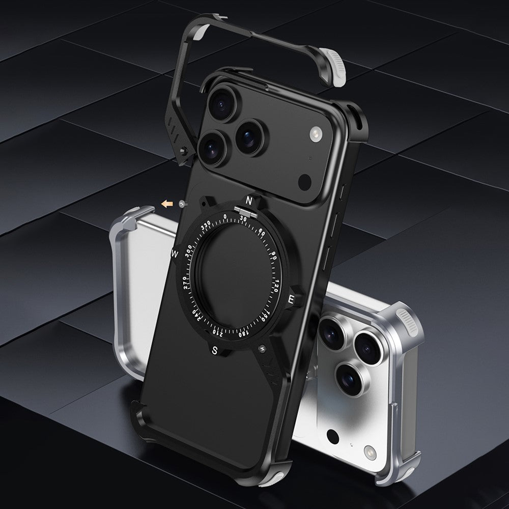 iPhone 17 Pro Metal Bumper Case, Corner Airbag S-Shape Luminous Kickstand with Magsafe - Black