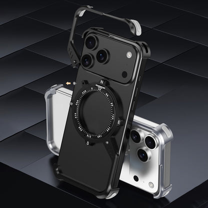 iPhone 17 Pro Metal Bumper Case, Corner Airbag S-Shape Luminous Kickstand with Magsafe - Black