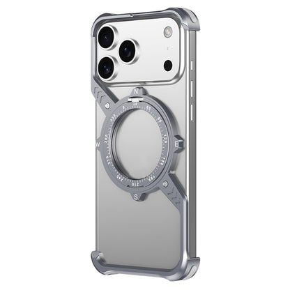 iPhone 17 Pro Metal Bumper Case, Corner Airbag S-Shape Luminous Kickstand with Magsafe - Silver