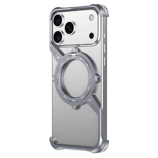 iPhone 17 Pro Metal Bumper Case, Corner Airbag S-Shape Luminous Kickstand with Magsafe - Silver