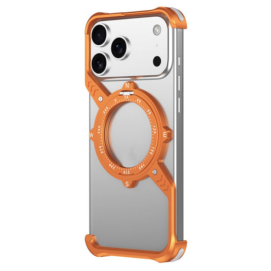 iPhone 17 Pro Metal Bumper Case, Corner Airbag S-Shape Luminous Kickstand with Magsafe - Orange