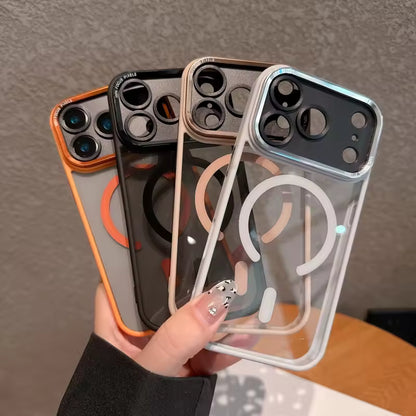 iPhone 17 Pro Max Semi Transparent Luxury Metal Lens Frame Cover with Magsafe - Orange