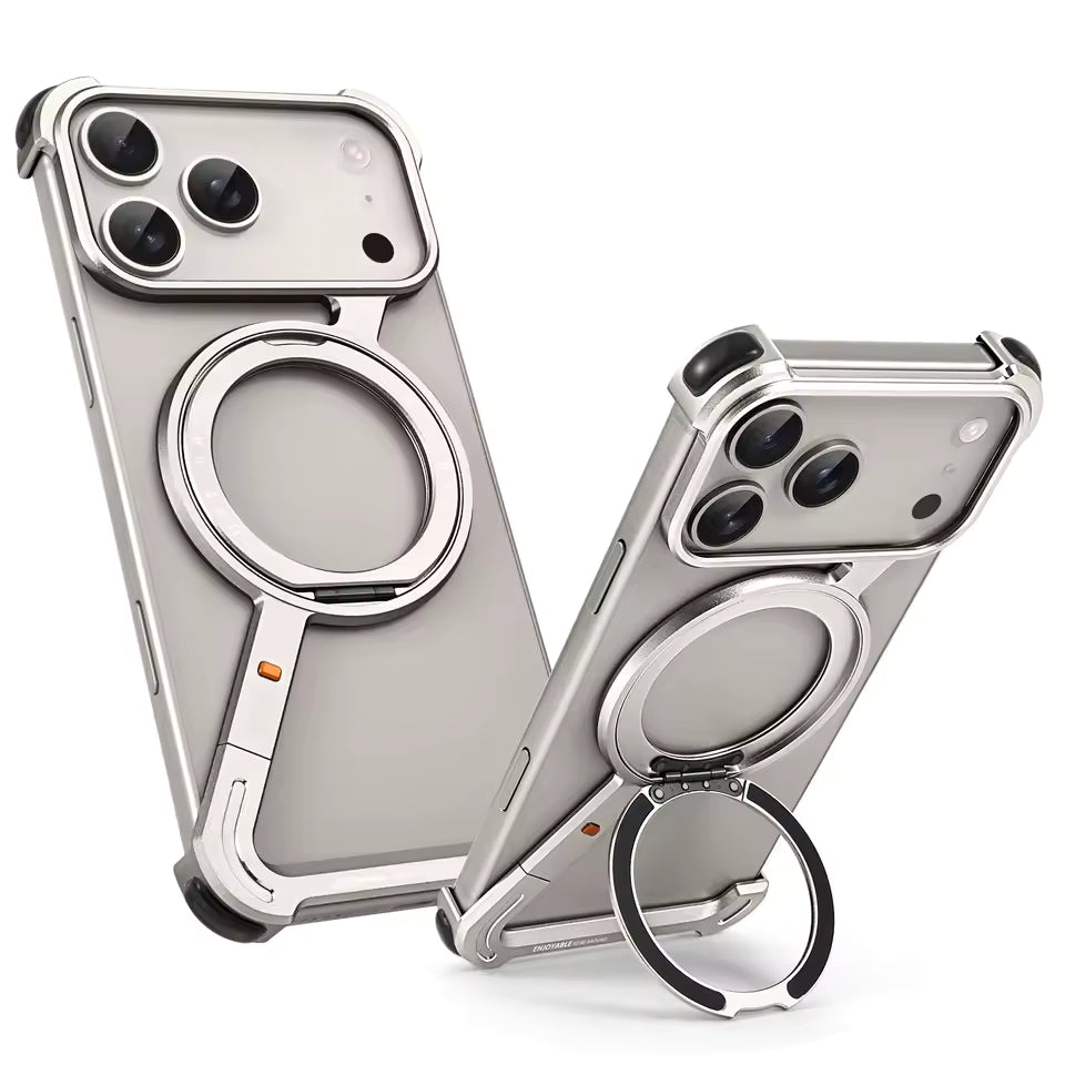 iPhone 17 Pro Max Metal Frameless Case 360° Rotatable Stand with Magsafe - Titanium