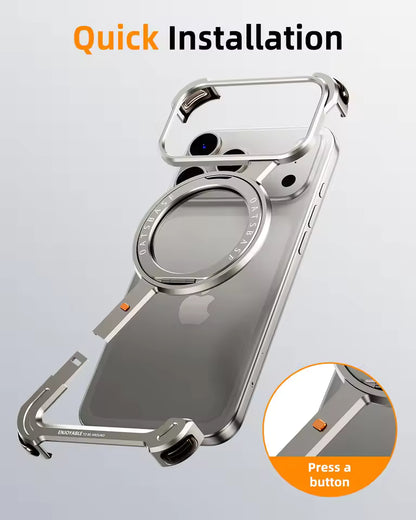 iPhone 17 Pro Max Metal Frameless Case 360° Rotatable Stand with Magsafe - Titanium