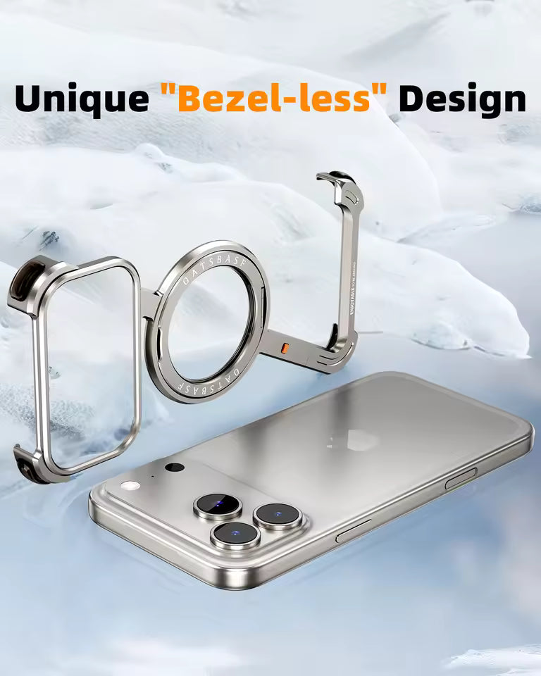 iPhone 17 Pro Max Metal Frameless Case 360° Rotatable Stand with Magsafe - Titanium