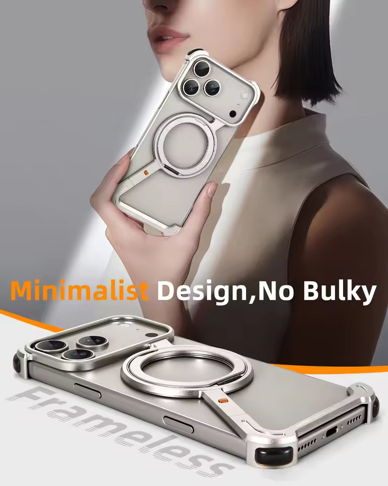 iPhone 17 Pro Max Metal Frameless Case 360° Rotatable Stand with Magsafe - Titanium