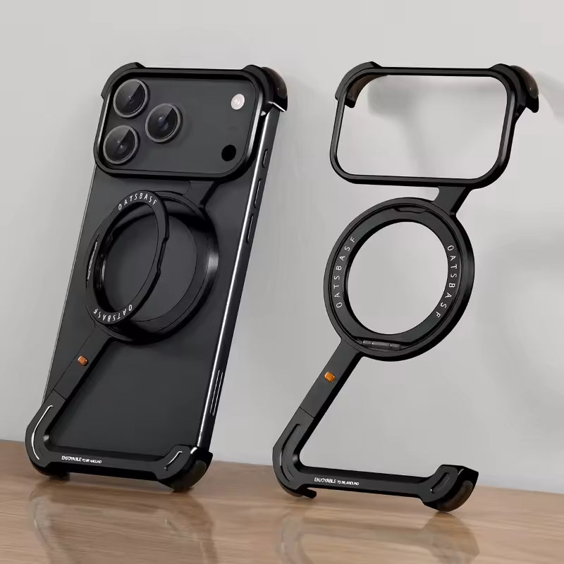 iPhone 17 Air Metal Frameless Bumper Case 360° Rotatable Stand with Ma ...