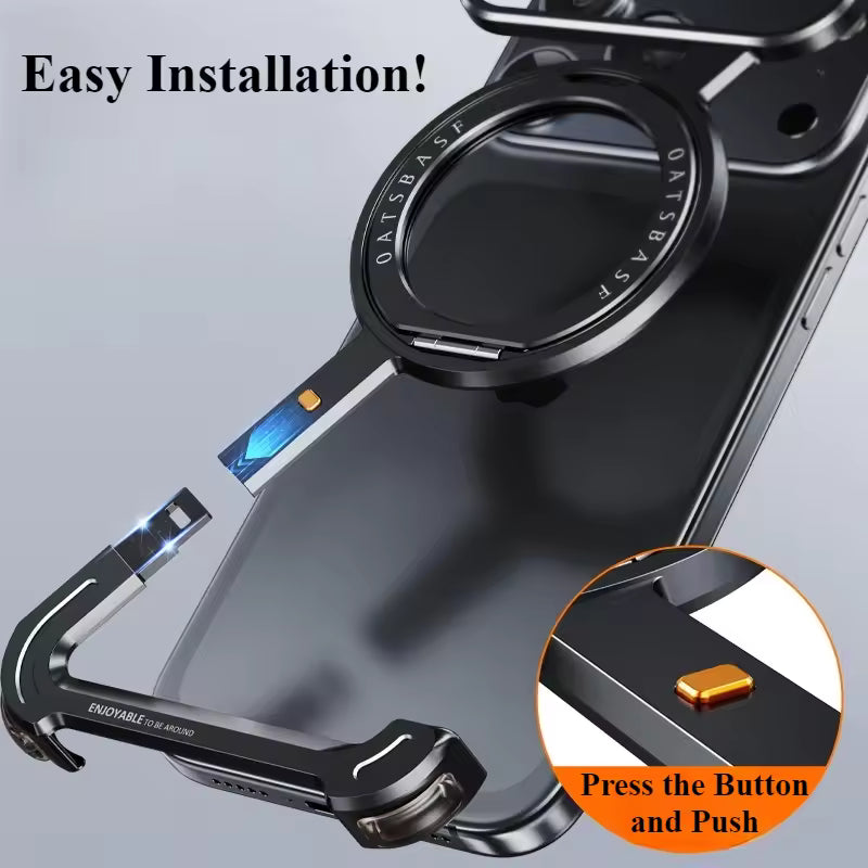 iPhone 17 Air Metal Frameless Bumper Case 360° Rotatable Stand with Magsafe - Black