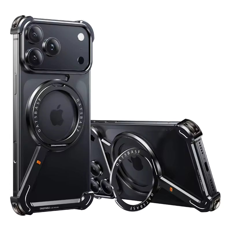 iPhone 17 Air Metal Frameless Bumper Case 360° Rotatable Stand with Magsafe - Black