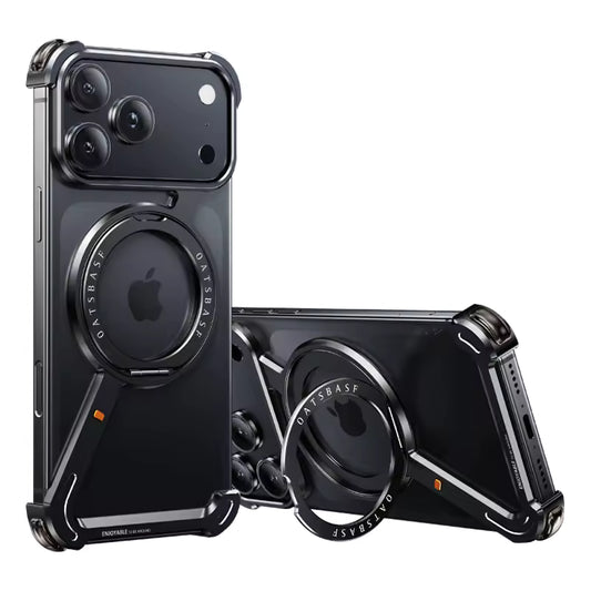 iPhone 17 Air Metal Frameless Bumper Case 360° Rotatable Stand with Magsafe - Black