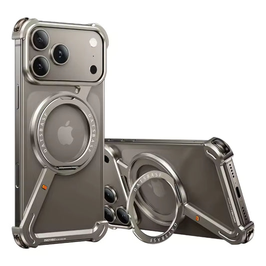iPhone 17 Pro Max Metal Frameless Case 360° Rotatable Stand with Magsafe - Titanium