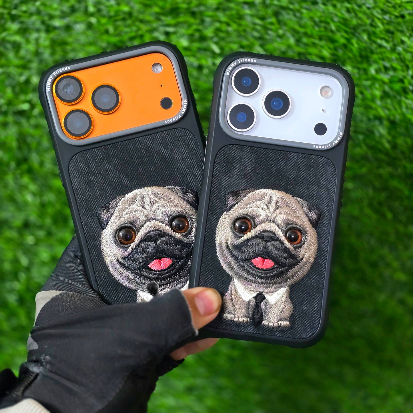 iPhone 17 Pro Max Nimmy Case, Cute Pug Dog 3D Embroidery Case - Black