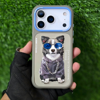 iPhone 17 Pro Max Nimmy Case, Swag Dog 3D Embroidery Swag Dog Real Chain Case - Grey