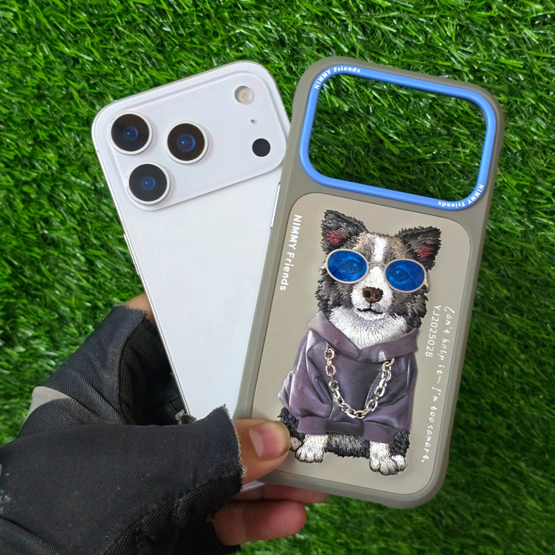 iPhone 17 Pro Max Nimmy Case, Swag Dog 3D Embroidery Swag Dog Real Chain Case - Grey