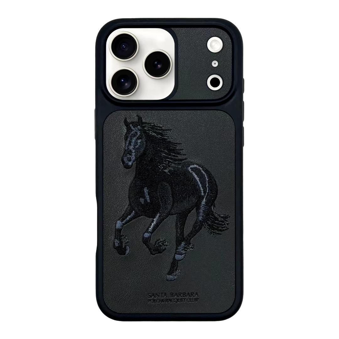 iPhone 17 Pro Genuine Leather Original Santa Barbara Polo Racquet Club 'Boris' Series Back Cover - Black