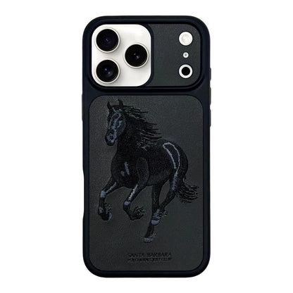 iPhone 17 Pro Genuine Leather Original Santa Barbara Polo Racquet Club 'Boris' Series Back Cover - Black