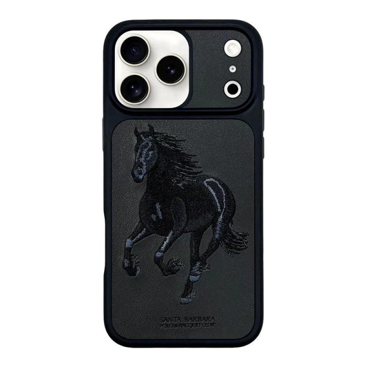 iPhone 17 Pro Genuine Leather Original Santa Barbara Polo Racquet Club 'Boris' Series Back Cover - Black