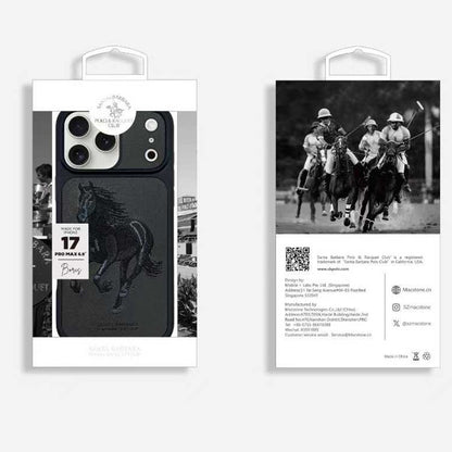 iPhone 17 Pro Max Genuine Leather Original Santa Barbara Polo Club Boris Series Back Cover - Black