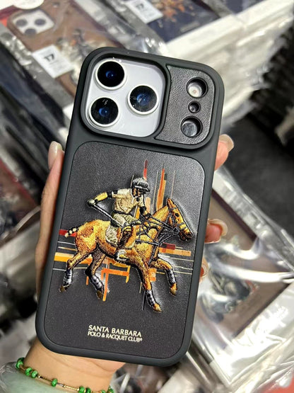 iPhone 17 Pro Max Genuine Leather Original Santa Barbara Polo Club Cedric Series Back Cover - Black