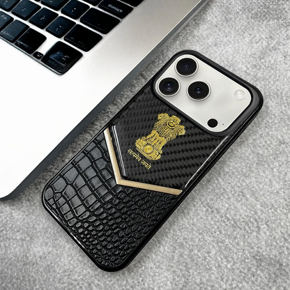 iPhone 17 Pro Max  "Satyamev Jayate" Crock & Carbon Pattern Printed Logo Case