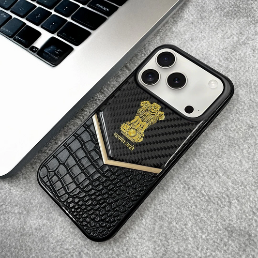 iPhone 17 Pro Max  "Satyamev Jayate" Crock & Carbon Pattern Printed Logo Case