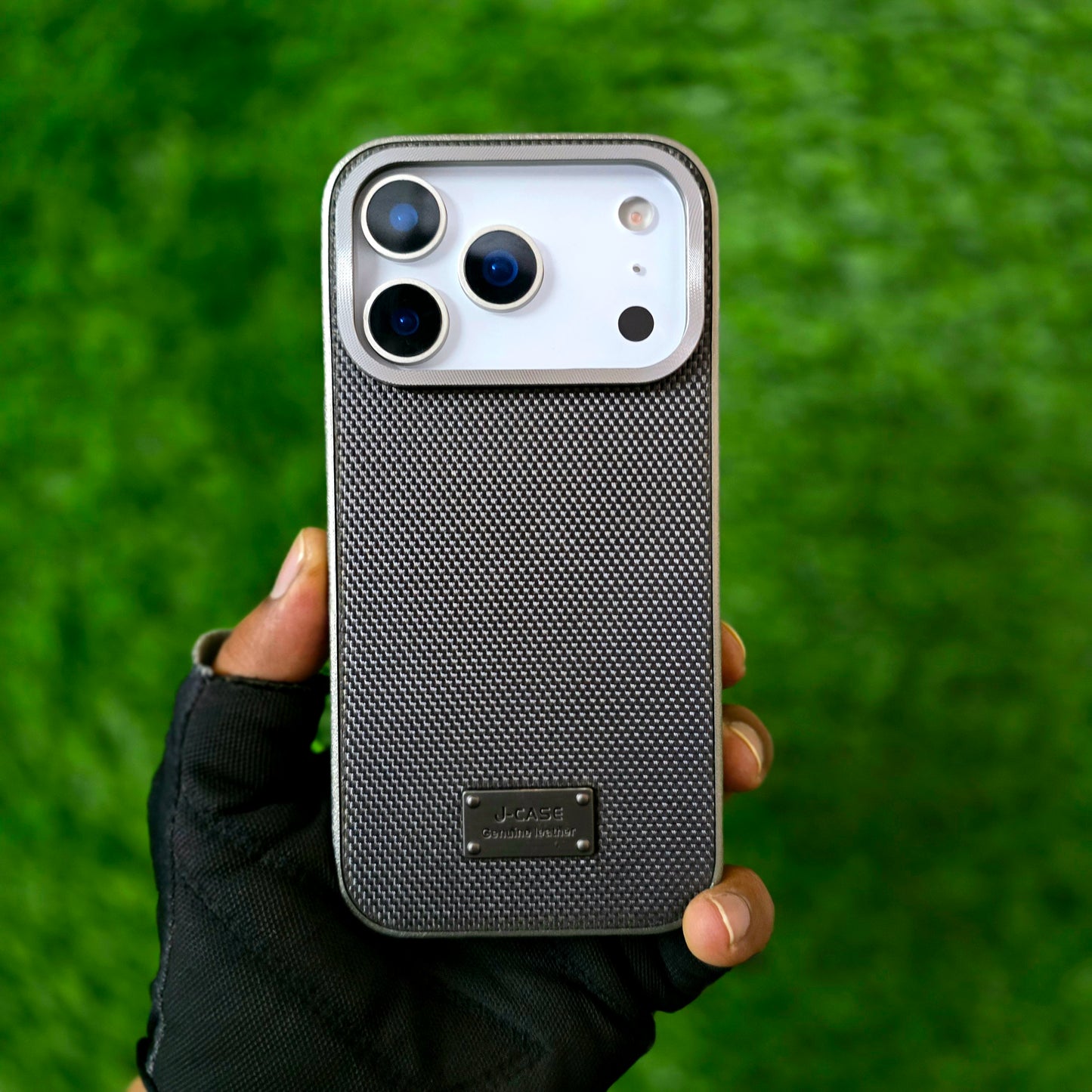iPhone 17 Pro Max Leather Cover, J-Series Dotted Vegan Slim Leather Case - Grey