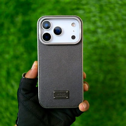 iPhone 17 Pro Max Leather Cover, J-Series Dotted Vegan Slim Leather Case - Grey