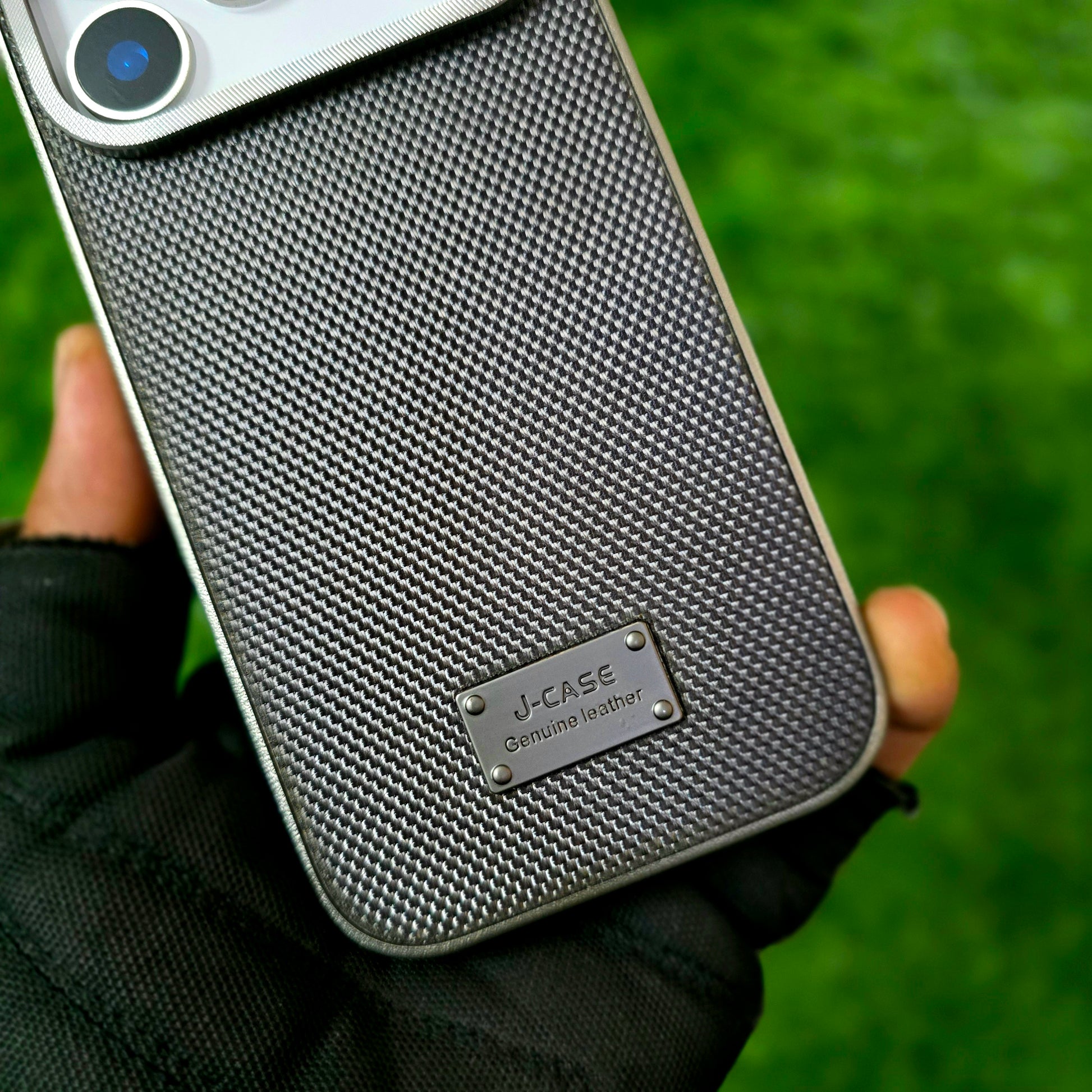 iPhone 17 Pro Max Leather Cover, J-Series Dotted Vegan Slim Leather Case - Grey