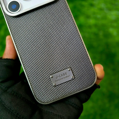 iPhone 17 Pro Max Leather Cover, J-Series Dotted Vegan Slim Leather Case - Grey
