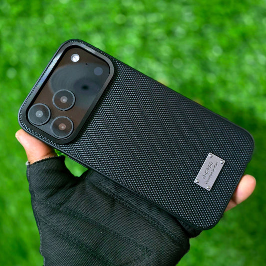 iPhone 17 Pro Max Leather Cover, J-Series Dotted Vegan Slim Leather Case - Black