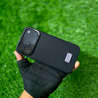 iPhone 17 Pro Max Leather Cover, J-Series Dotted Vegan Slim Leather Case - Black