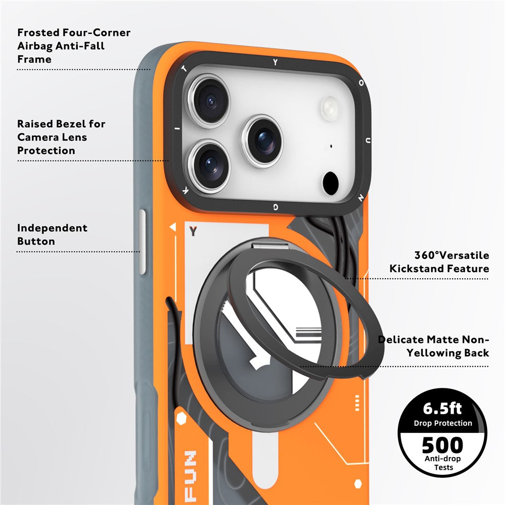 iPhone 17 Pro Max Youngkit Cover, Starship Series 360° Rotation Ring Stand with Magsafe - Orange