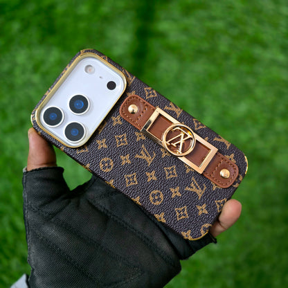 iPhone 17 Pro Luxurious Premium Louis Vuitton Leather Case with Belt - Brown