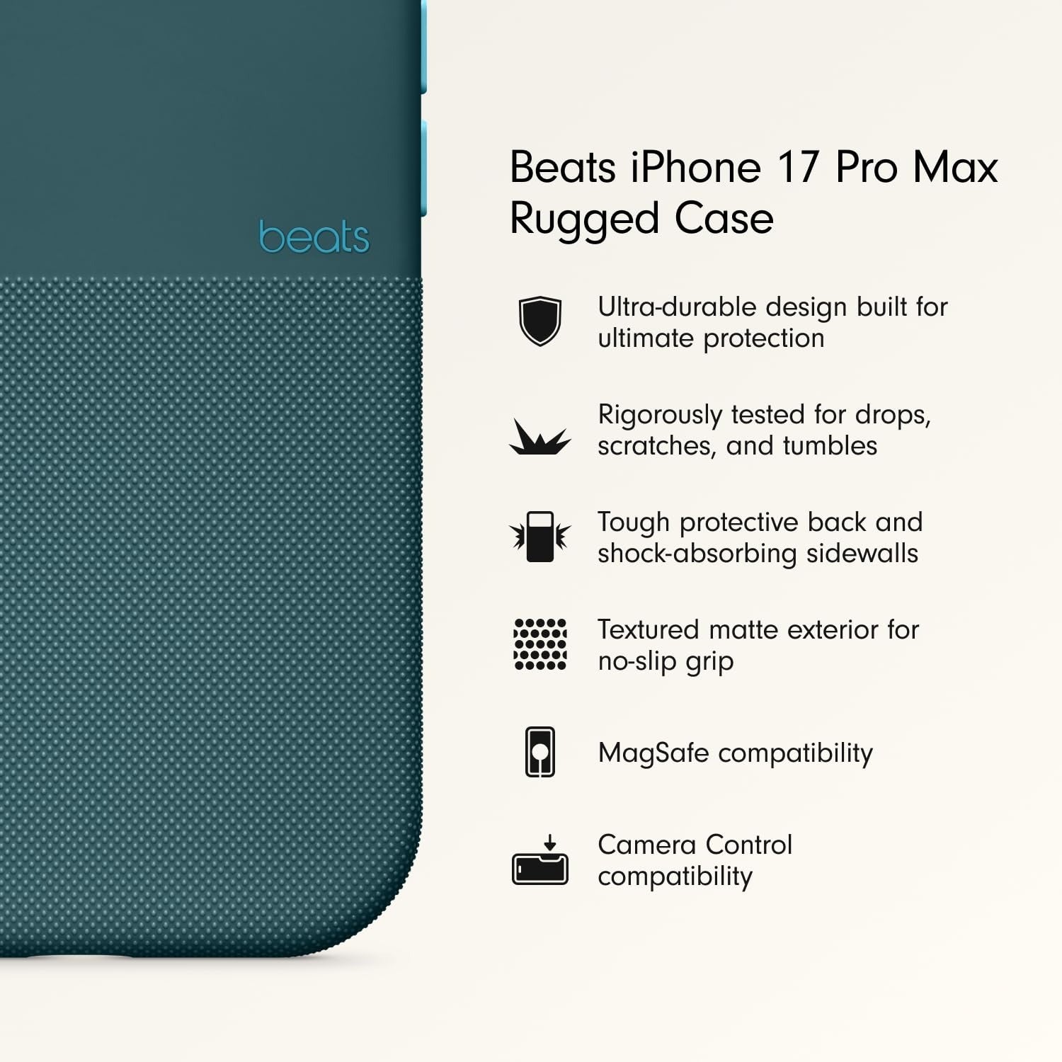 iPhone 17 Pro beats Case, Matte Texture with Microfibre Lining with Magsafe & Camera Control Button - Rocky Blue