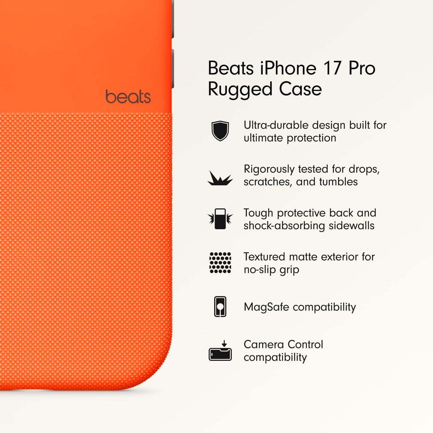 iPhone 17 Pro beats Case, Matte Texture with Microfibre Lining with Magsafe & Camera Control Button - Sierra Orange